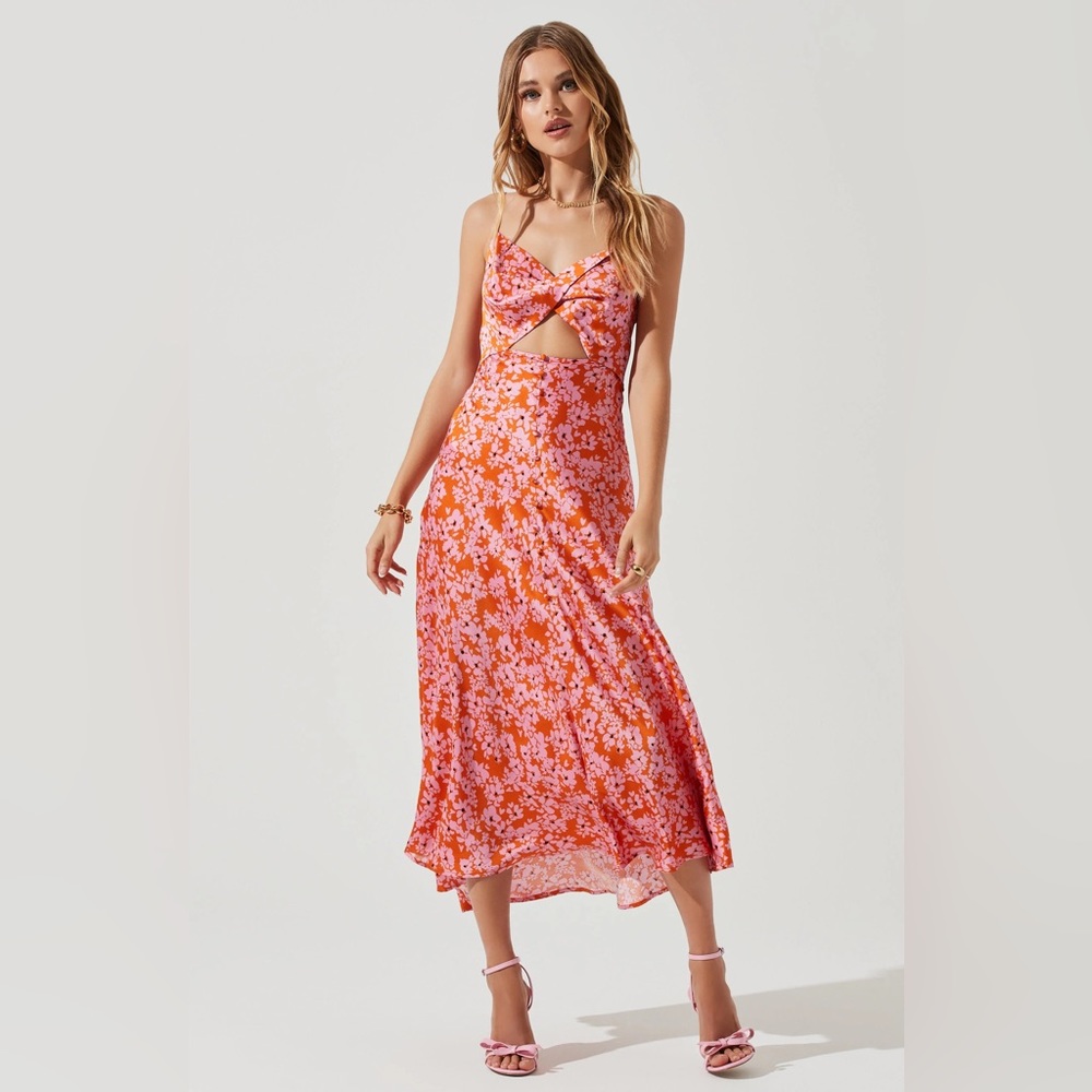 ASTR FARIDA FLORAL CUTOUT MIDI DRESS